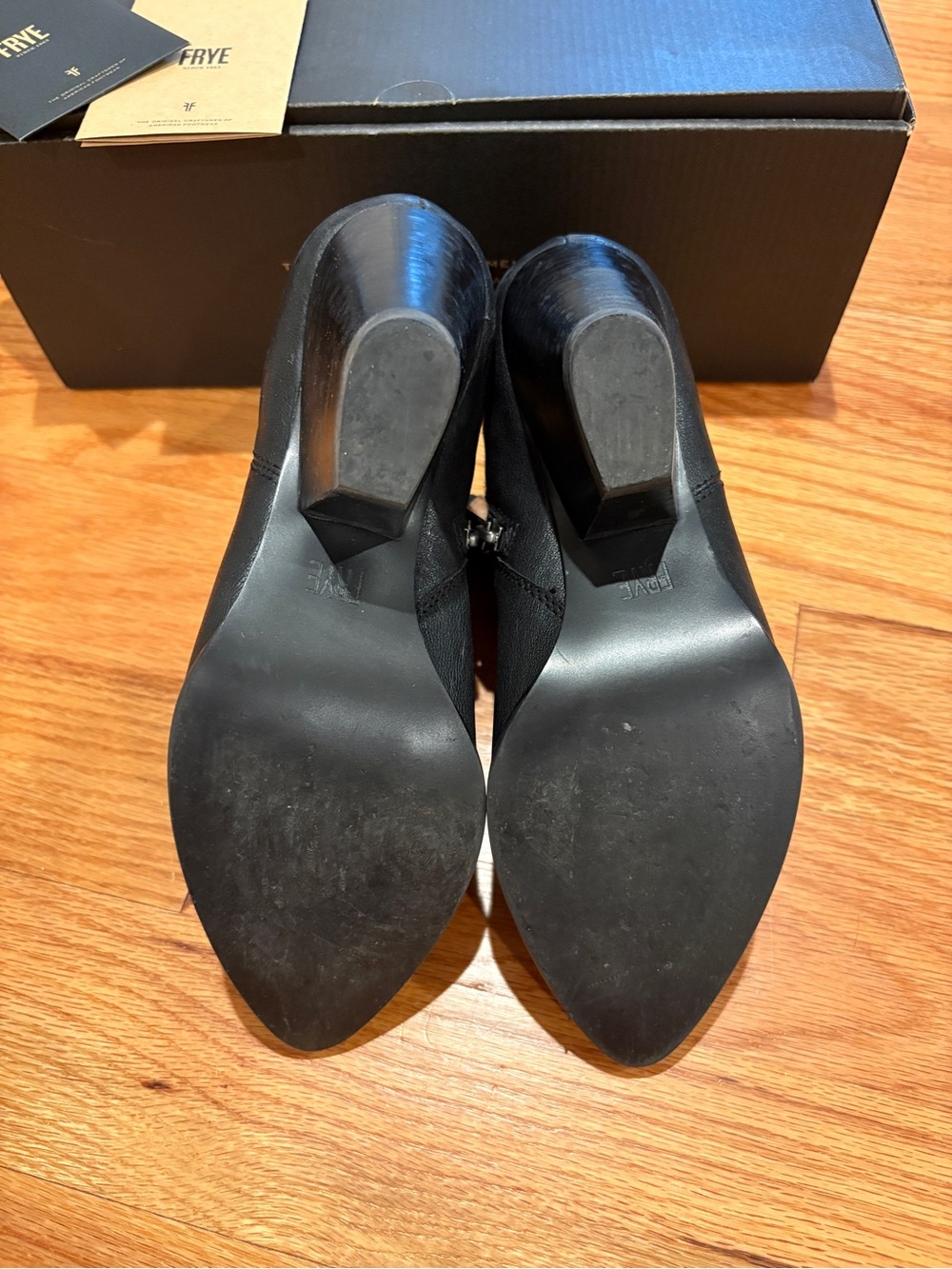 FRYE Black Pointed Leather Reina Ankle Booties with Side Zip - Picture 9 of 14